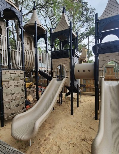 Castle-style playground tower with slides at Deadwood near Williamston, NC