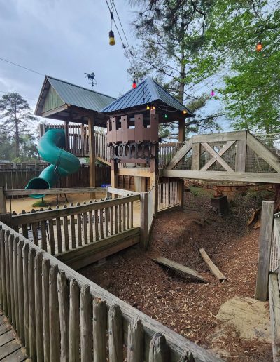 Castle-themed playground towers and slides at Deadwood near Williamston, NC