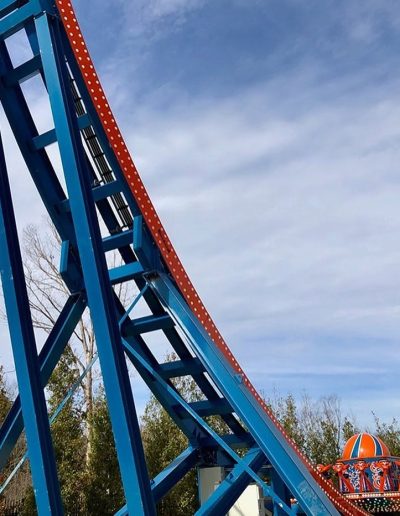 Blue half-pipe track of the Disk’O ride at Frankie's of Charlotte in Huntersville, near Cornelius.